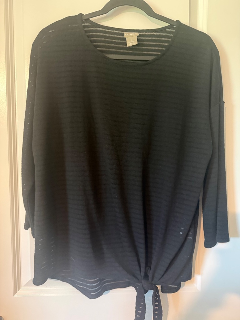 Chico's Black Blouse with Side Tie, Sz: Medium